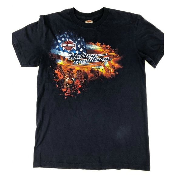 Harley-Davidson T-Shirt Mens Medium M Navy Blue Fort Myers FL USA Flag Patriotic - Picture 1 of 6